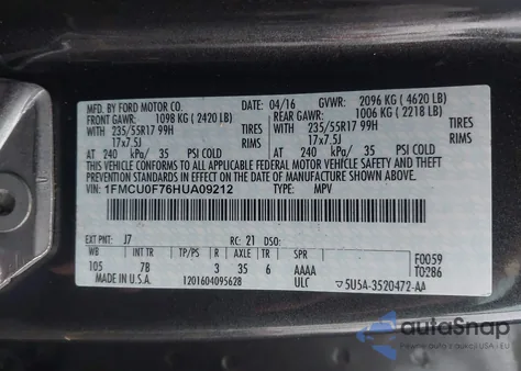 2017 Ford Escape S z USA, uszkodzony, nr VIN 1FMCU0F76HUA09212